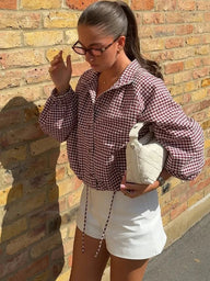 Olivia Plaid Drawstring High Neck Jacket