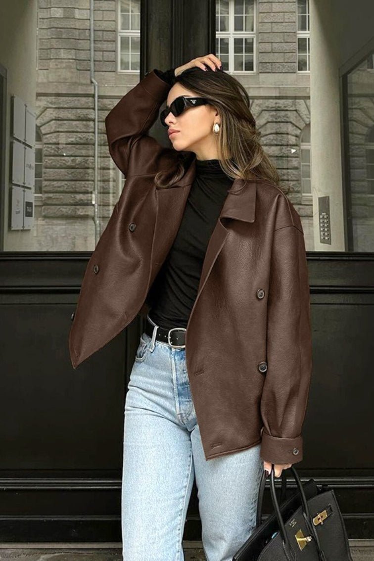 Cappotto rilassato vintage in pelle vegana Sandra