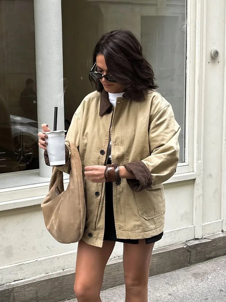 SOERA Sara Vintage Utility Canvas Jacket - Coat - SOERA-995587-KHA-M-91235 Beige M