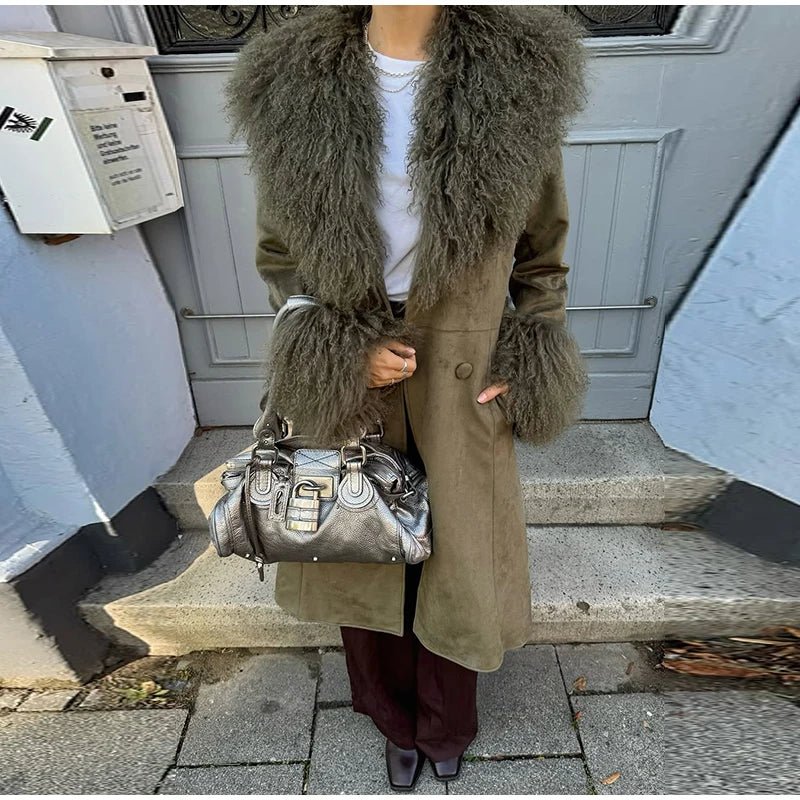 Teresa cappotto patchwork con collo in eco-pelliccia