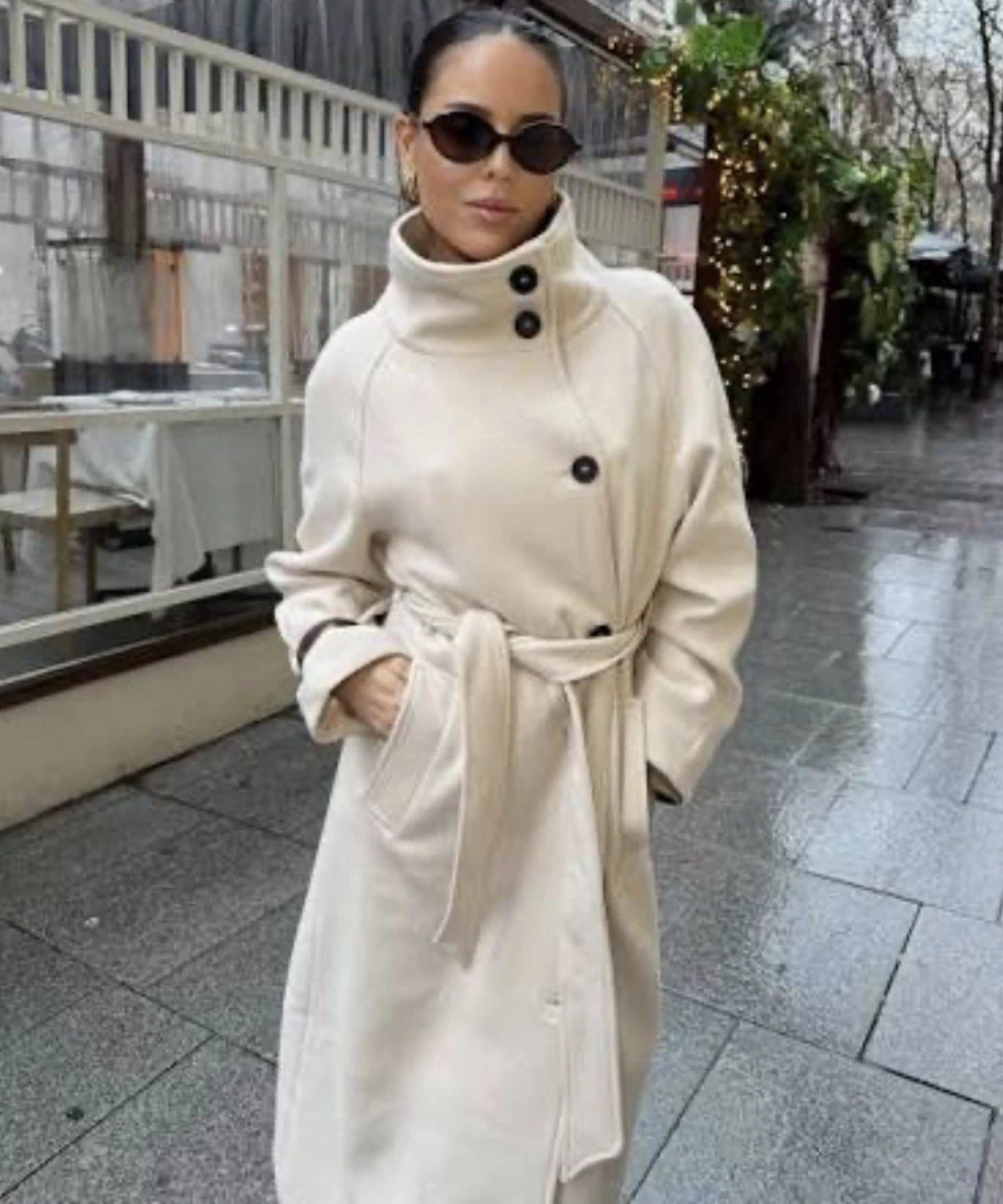SOERA Claudine Long Belted High Collar Coat - Coats & Jackets -  Beige M