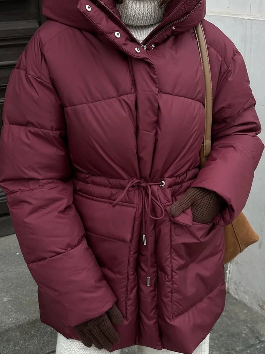 SOERA Lorna Drawstring Hooded Puffer Coat - Coats & Jackets - 1005009920303160-;hB1761217546452825585 Burgundy S
