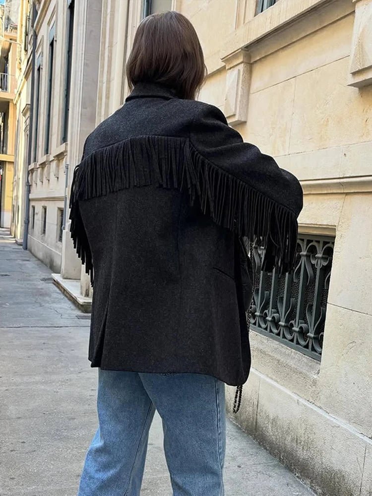 SOERA Marcelle Fringed Blazer Jacket - Coats & Jackets - 1005010340456789-;px1770053333910830978 Black S