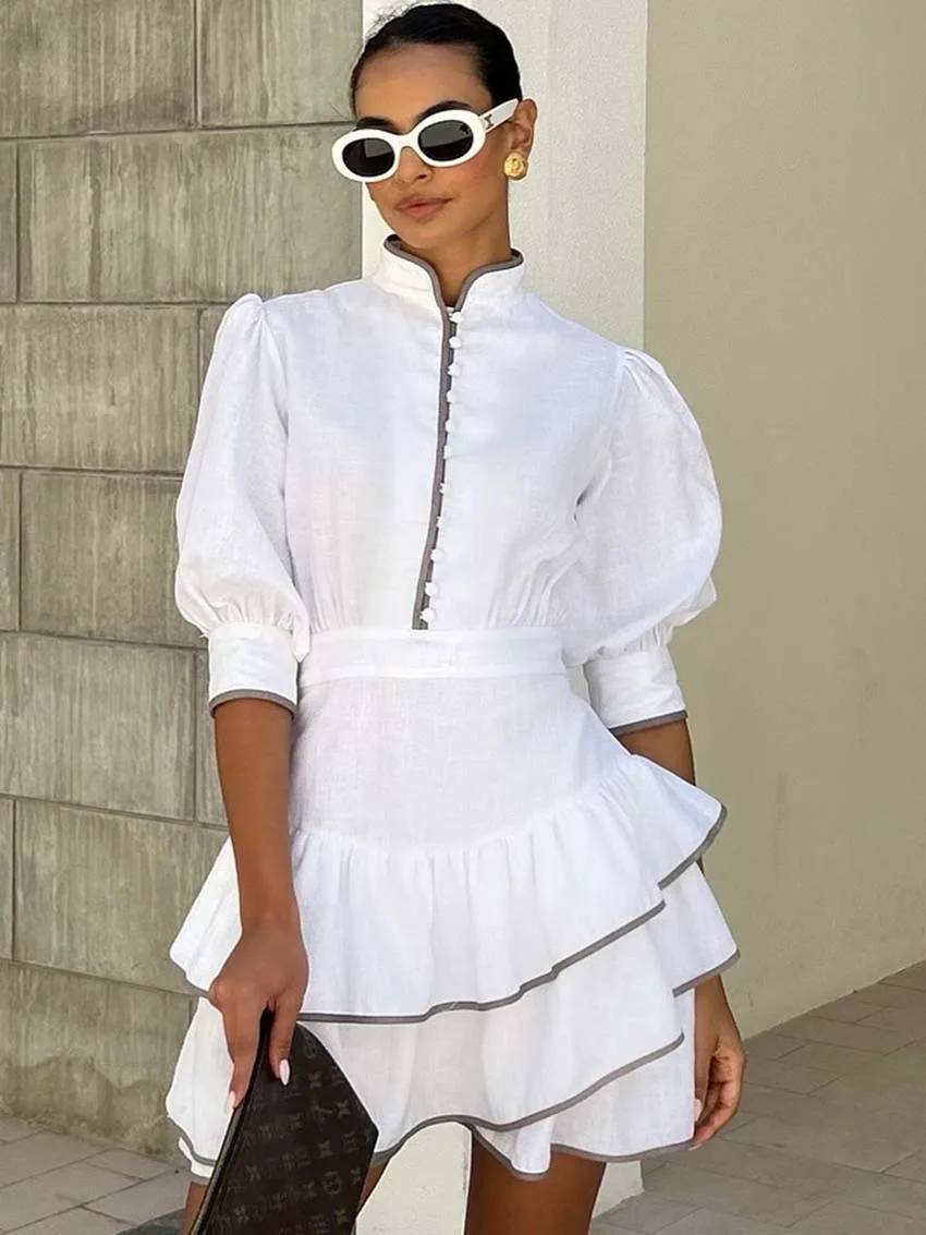 SOERA Sara Patchwork Turtleneck Mini Dress - Dress - SOERA-228227-WHI-L-58339 White L