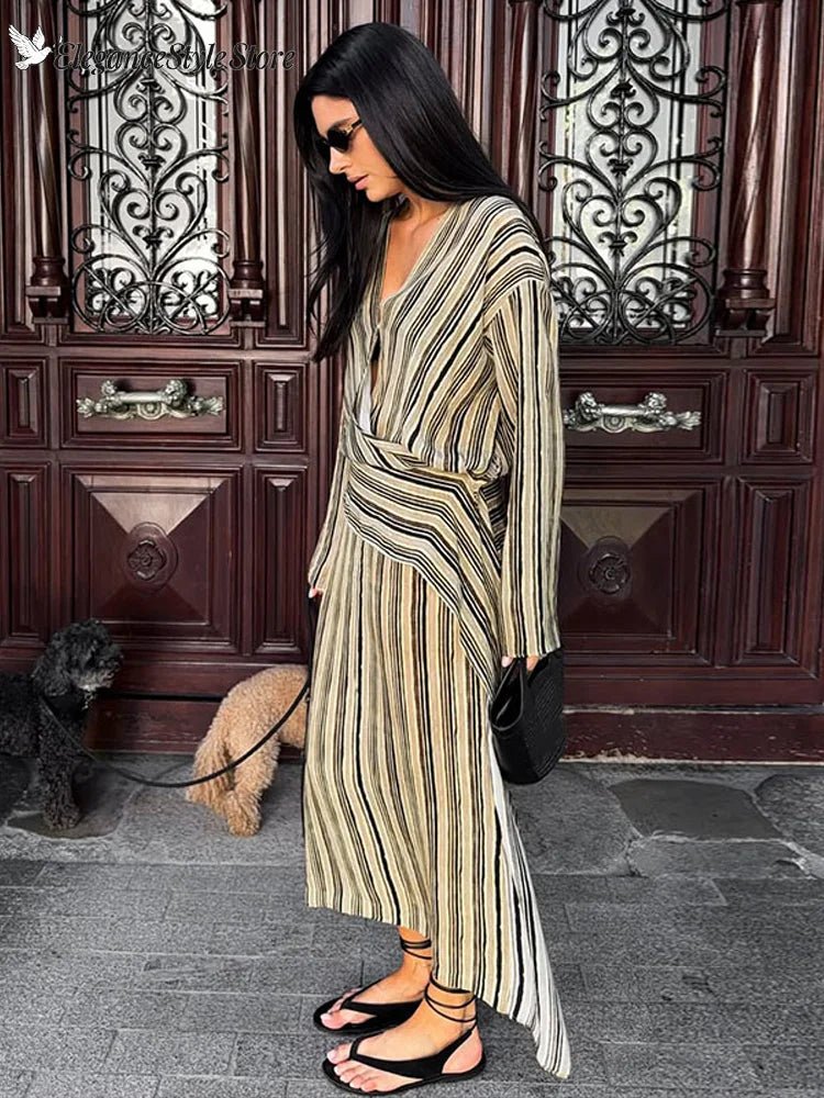 SOERA Amanda Striped Maxi V-Neck Dress - Dress - SOERA-267011-01I-L-44771 L