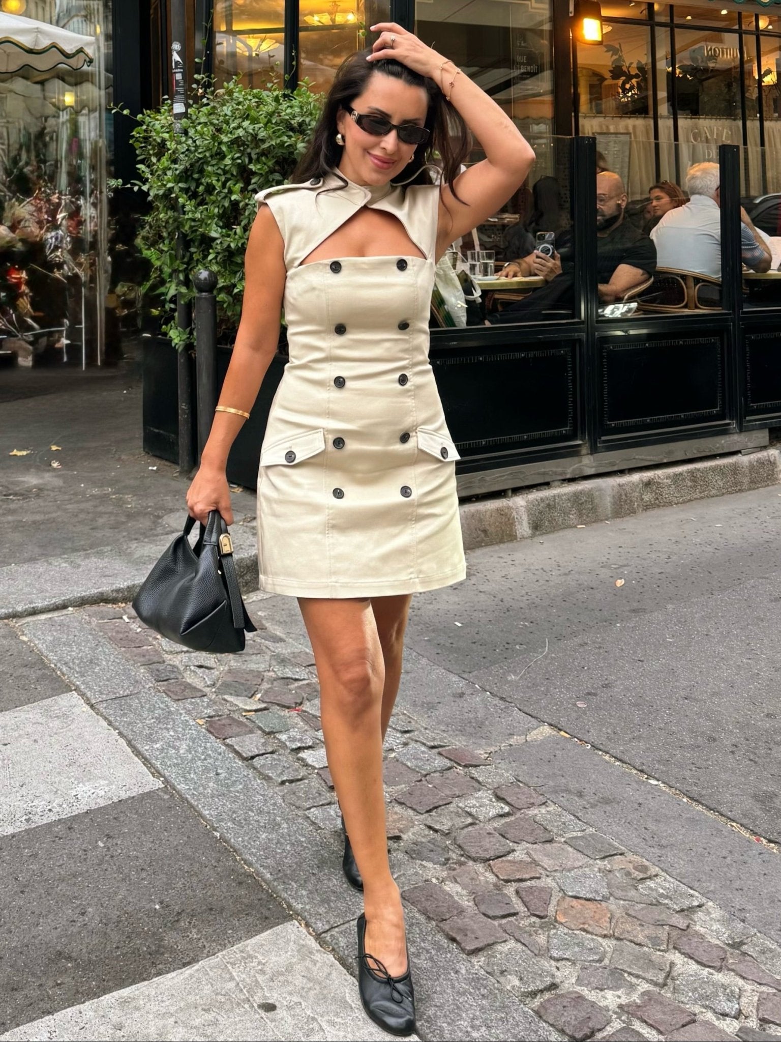 SOERA Anne Sleeveless Cutout Sheath Mini Dress - Dress - SOERA-026563-ASP-L-48451 Beige L