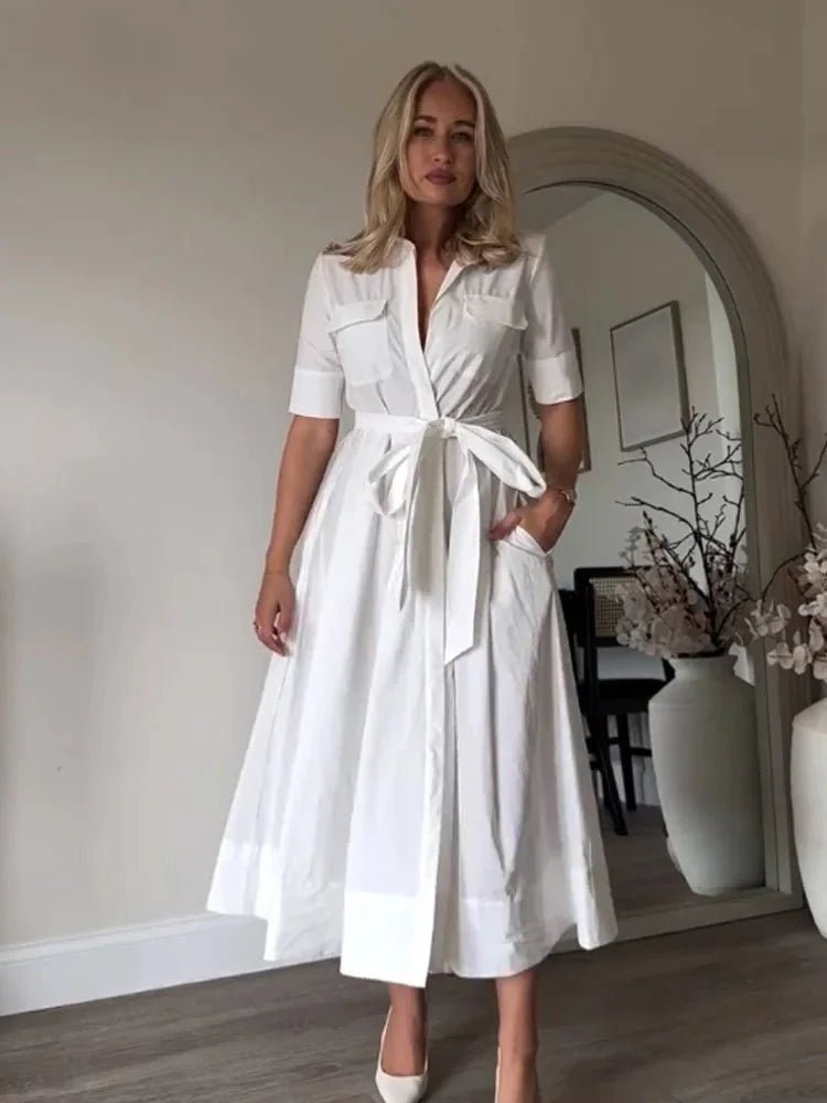 SOERA Beatrice Belted Shirt Midi Dress - Dress -  White S