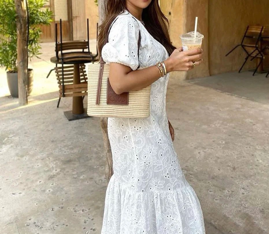SOERA Beatrice V - Neck Embroidered Maxi Dress - Dress -  White XS