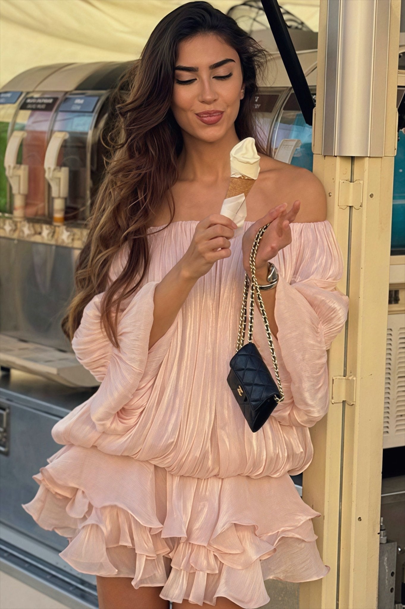 SOERA Bianca Off - Shoulder Ruffle Tiered Mini Dress - Dress -  Light Pink M