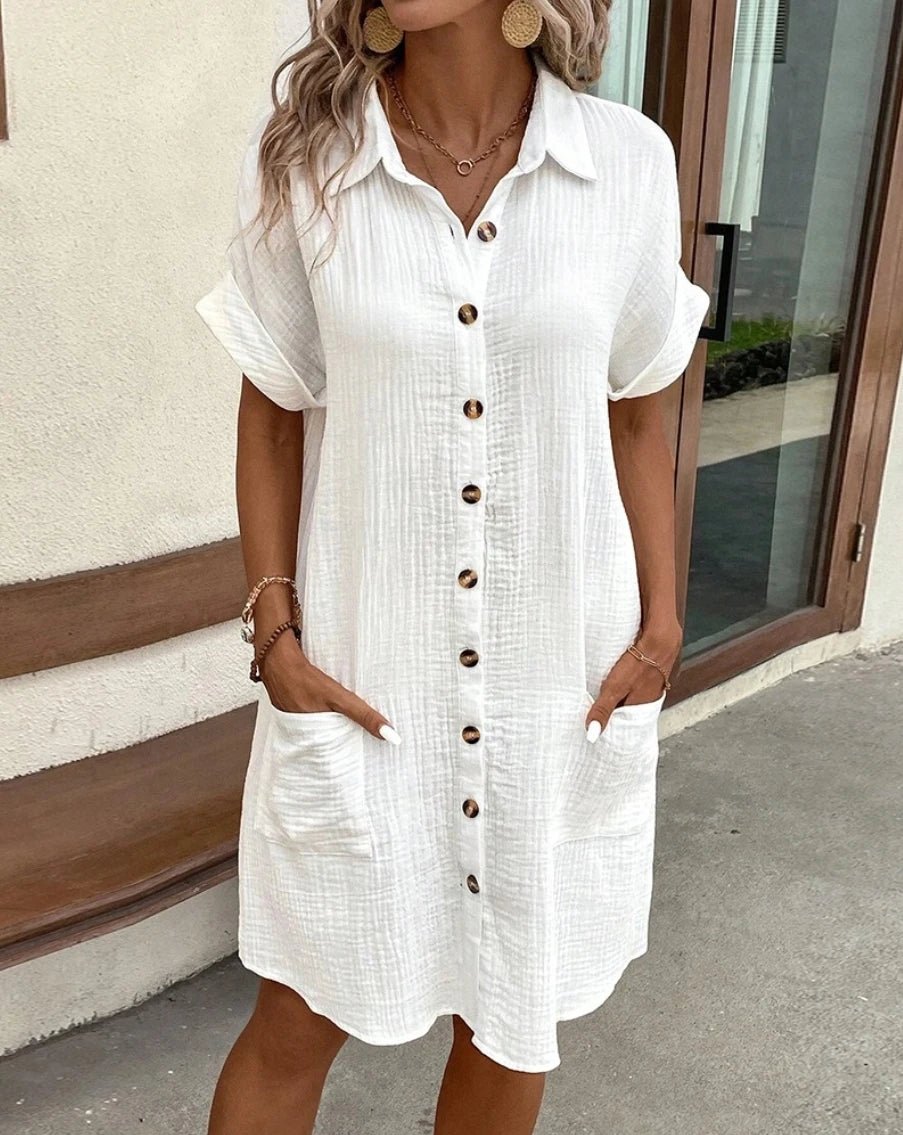 SOERA Catalina Cotton Linen V - Neck Mini Dress - Dress -  White S