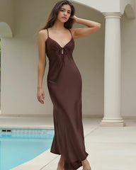 Celeste Vestito Cami con Scollo Schiena Aperta e Fiocco sul Davanti