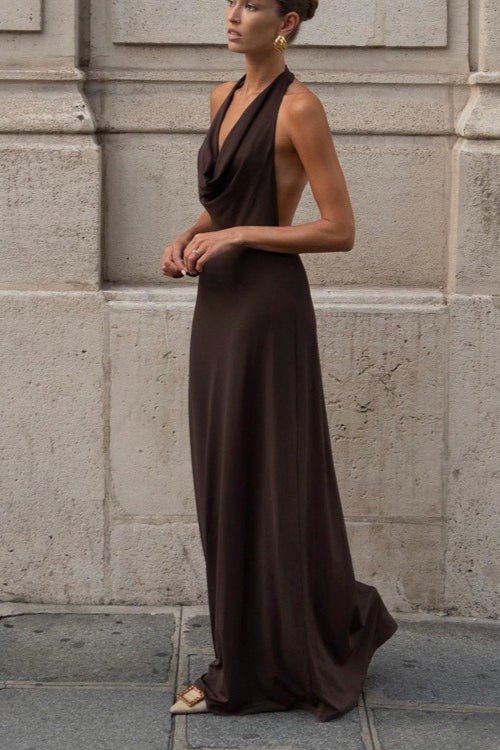 SOERA Celeste Brown Halter Backless Maxi Dress - Dress -  M