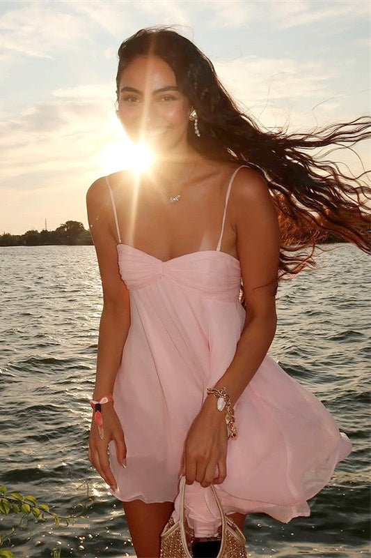 SOERA Mireille Off Shoulder Chiffon Mini Dress - Dress -  Pink L