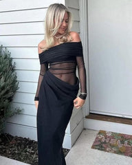 Abito maxi Shiela in mesh arricciato