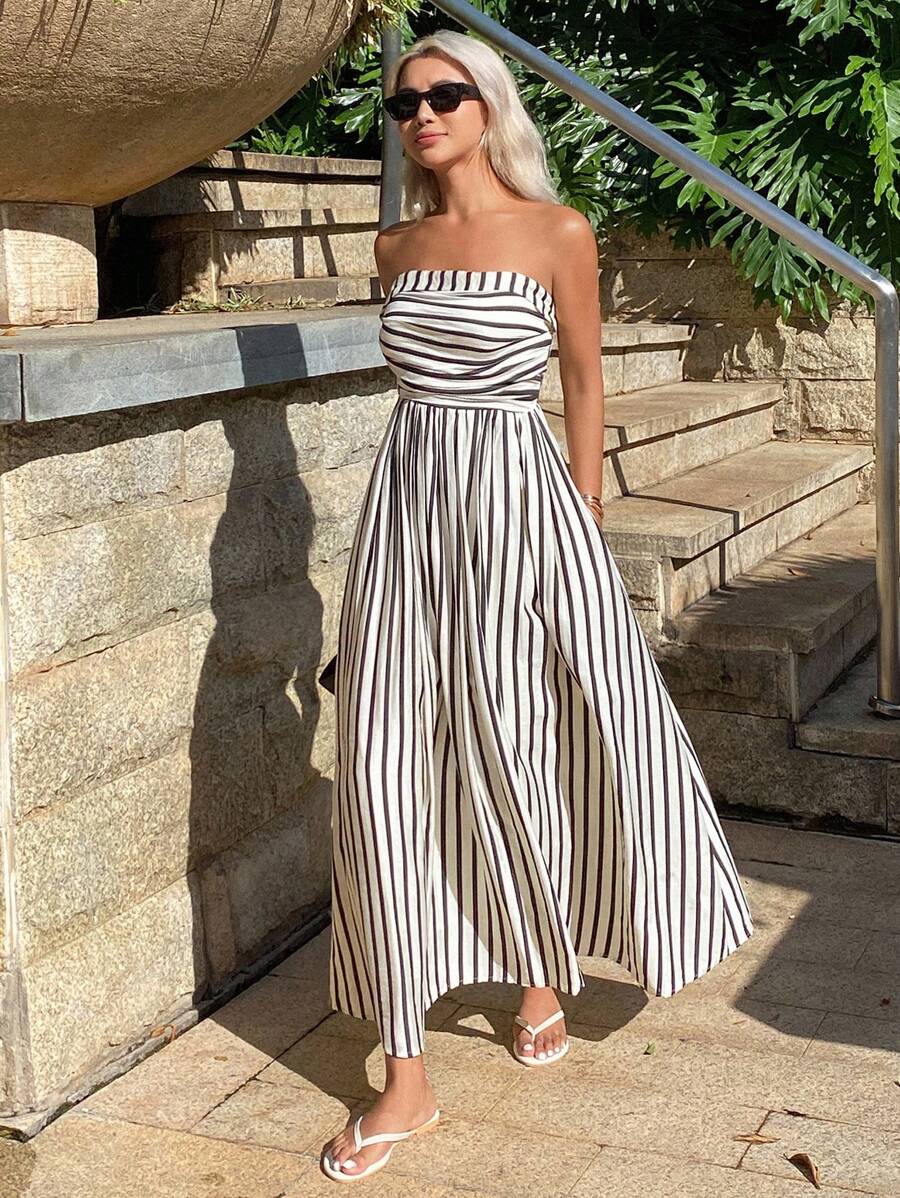 SOERA Sophia Ruched Stripe Tube Dress - Dress - SOERA-102787-MAR-M-54659 M