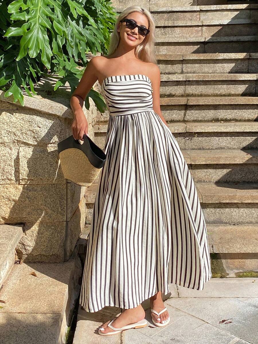 Sophia Ruched Stripe Tube Dress