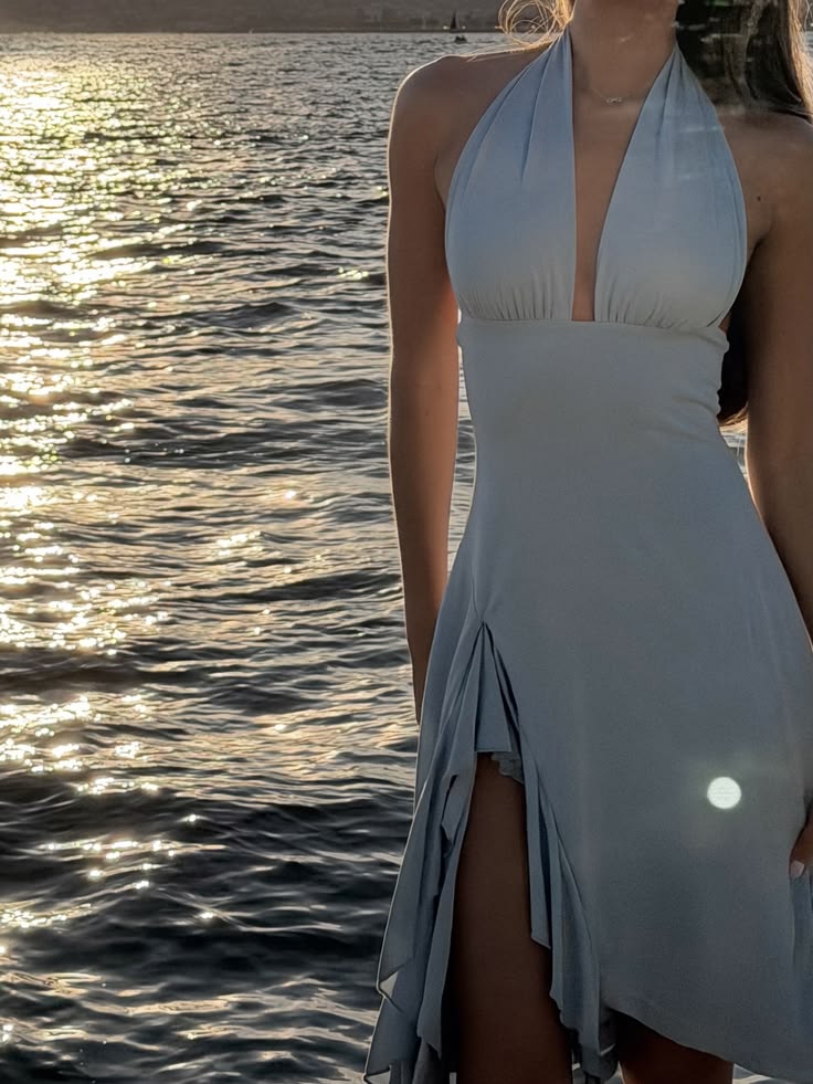 SOERA Stella Backless Halter Mini Dress - Dress -  Blue M