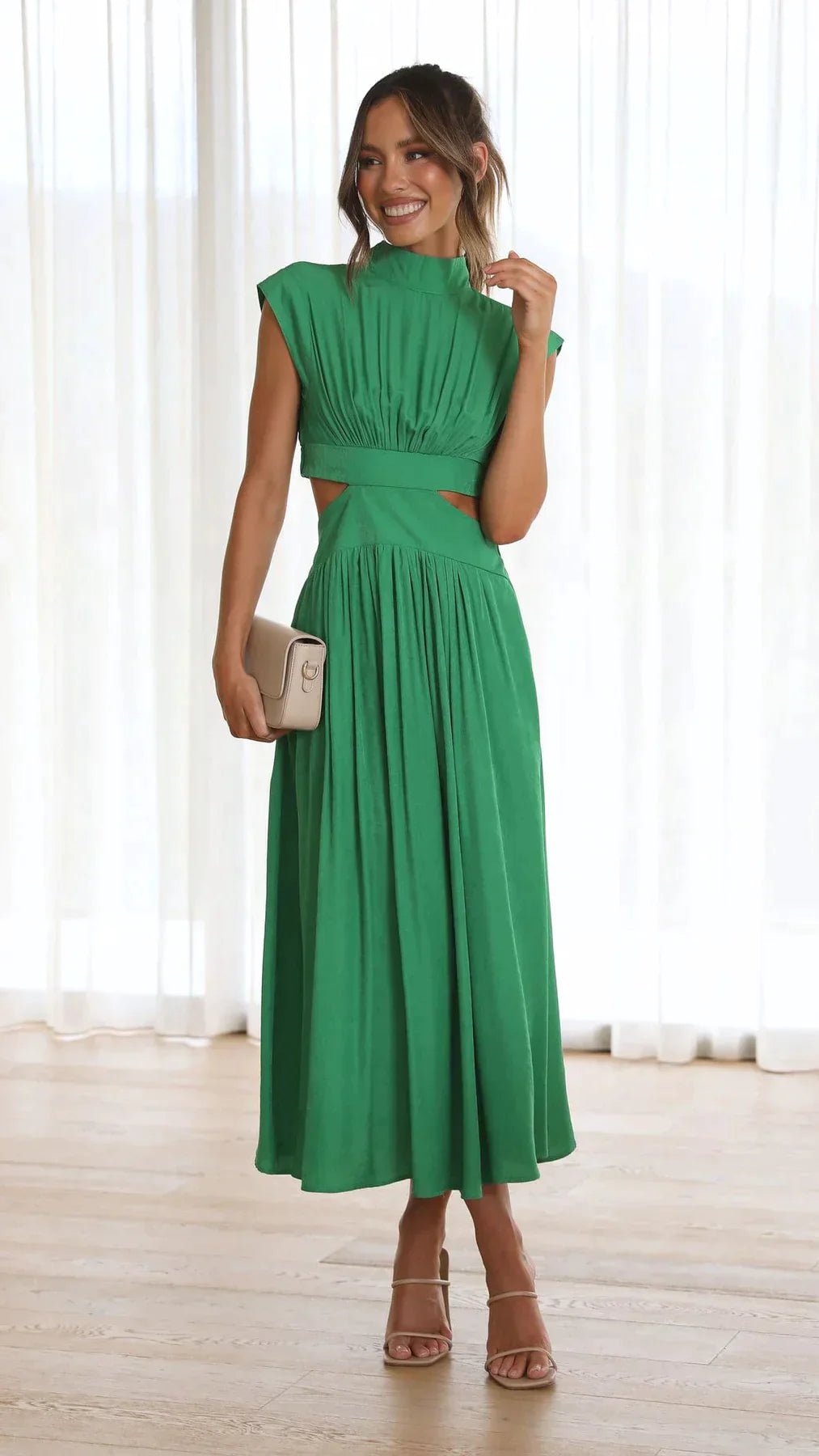 SOERA Valentina High - Neck Midi Dress with Waist Cutouts - Dress -  Green XS