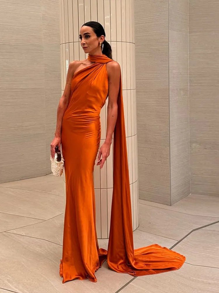 SOERA Yanna Halter Backless Satin Dress - Dress -  Orange S