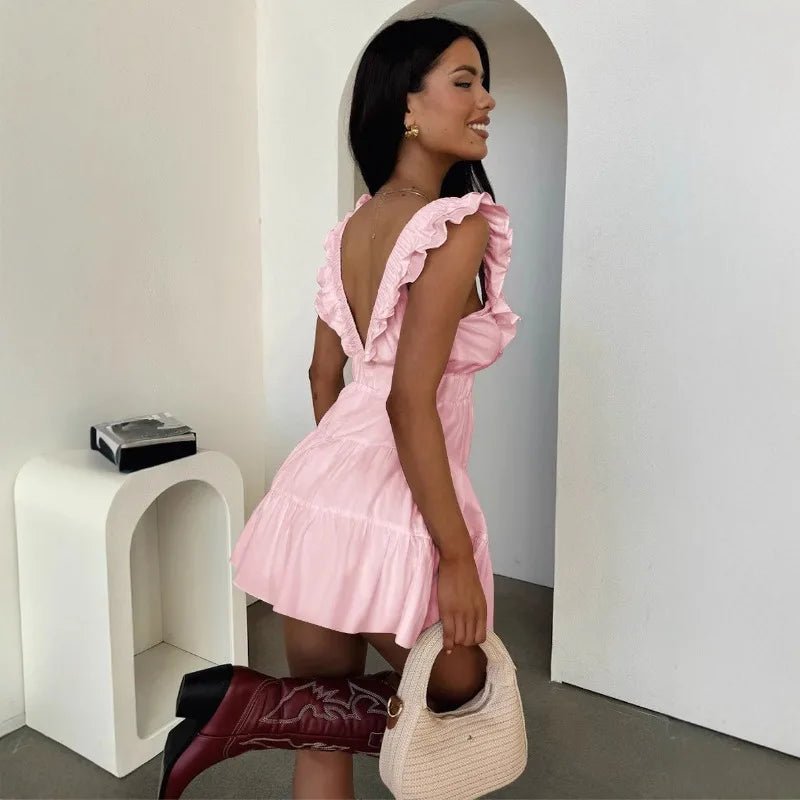 SOERA Zelia V - Neck Ruffle Sleeveless Dress - Dress -  Pink XS