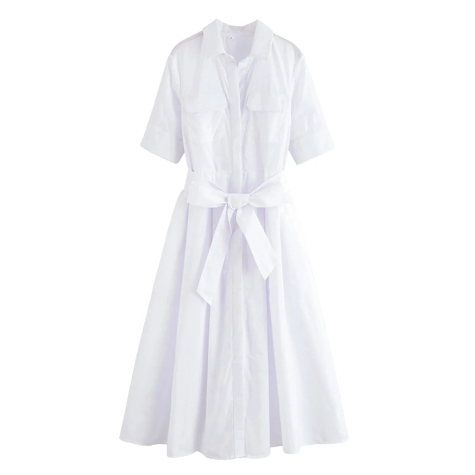 SOERA Beatrice Belted Shirt Midi Dress - Dresses -  White L
