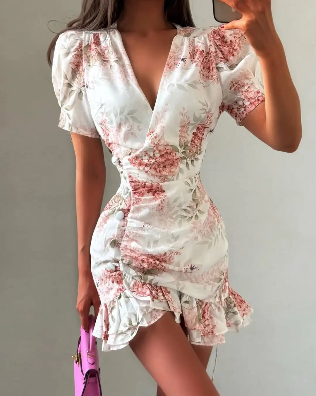 SOERA Beatrice Floral V-Neck Mini Dress - Dresses -  Pink S