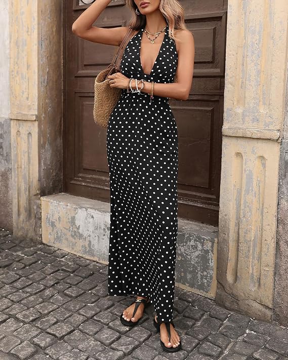 SOERA Bianca Polka Dot Halter Maxi Dress - Dresses - SOERA-848003-BLA-S-49795 Black S