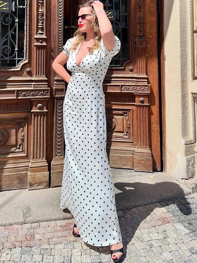 SOERA Bianca Polka Dot V-Neck Maxi Dress - Dresses -  XS