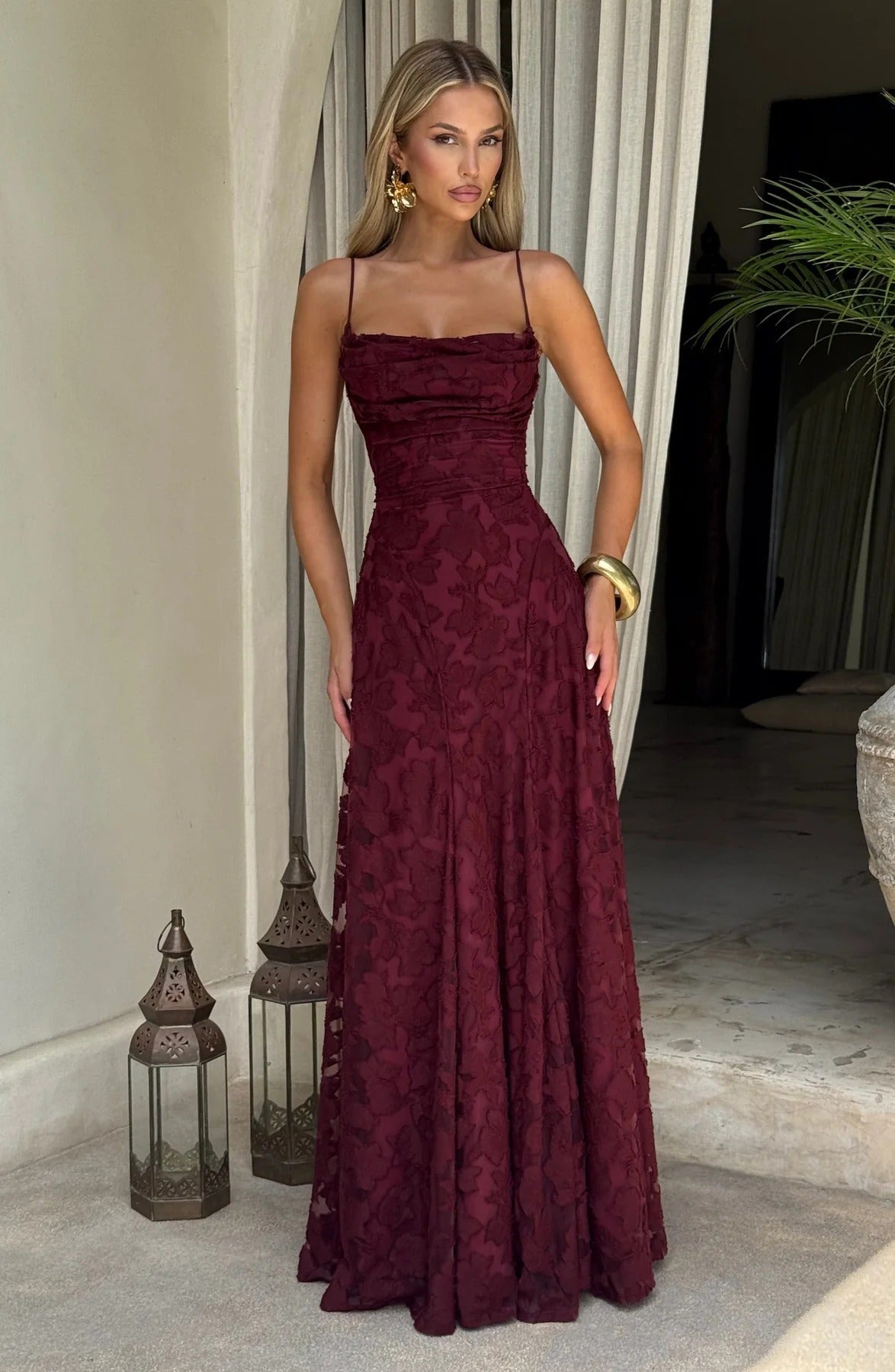 SOERA Brielle Sleeveless Floral Maxi Dress - Dresses - SH1776061224037846462 Burgundy XS
