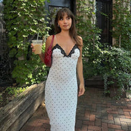 Laura Lace Trim Polka Dot Dress