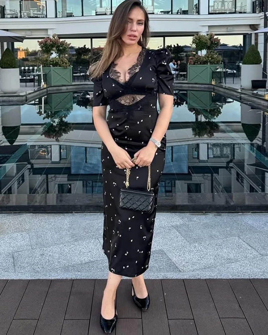 SOERA Diana Puff Sleeve Lace Dress - Dresses -  Navy Blue S