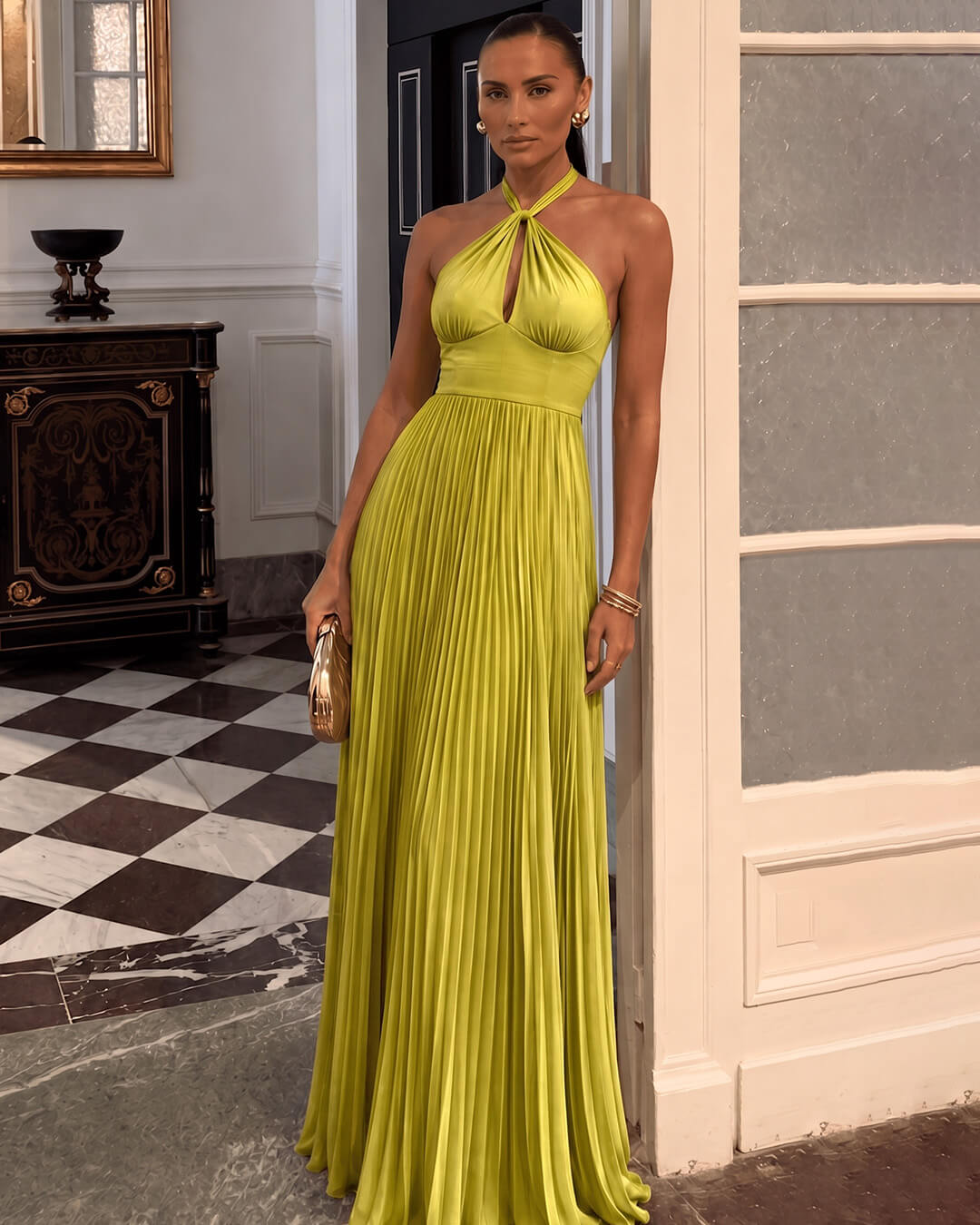 Georgia Halter Pleated Maxi Dress