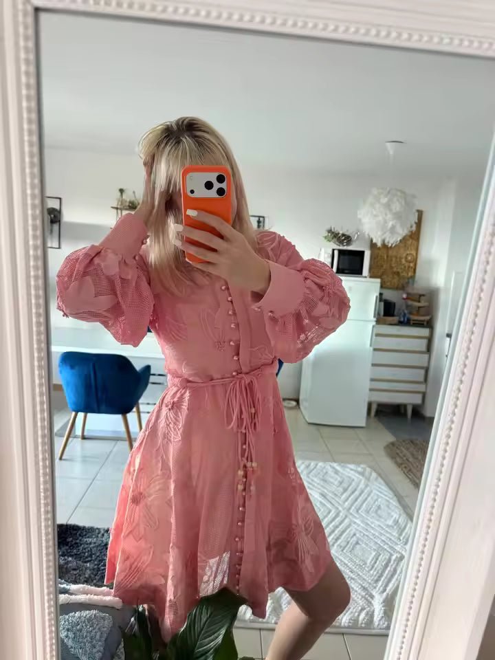 SOERA Hedy Embroidered Lace Belted Dress - Dresses -  Pink S