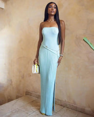 Abito Maxi Isadora Senza Spalline con Spacco Laterale in Maglia