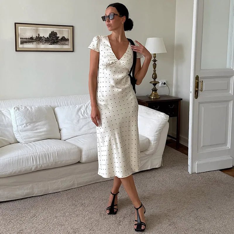 SOERA Jamila Printed Satin Midi Dress - Dresses - 1005009750979539-;Rv1771345061763380980 White Polka Dots M