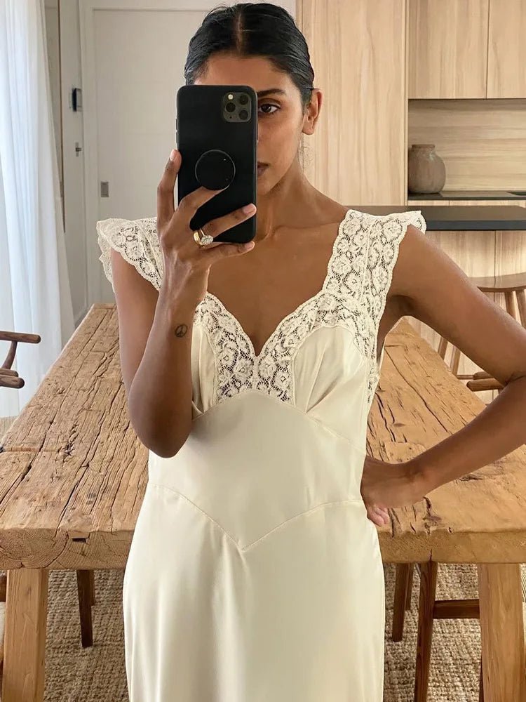 SOERA Piper Satin Lace Maxi Dress - Dresses - 1005009954790316-;pU1774621553237936093 White M