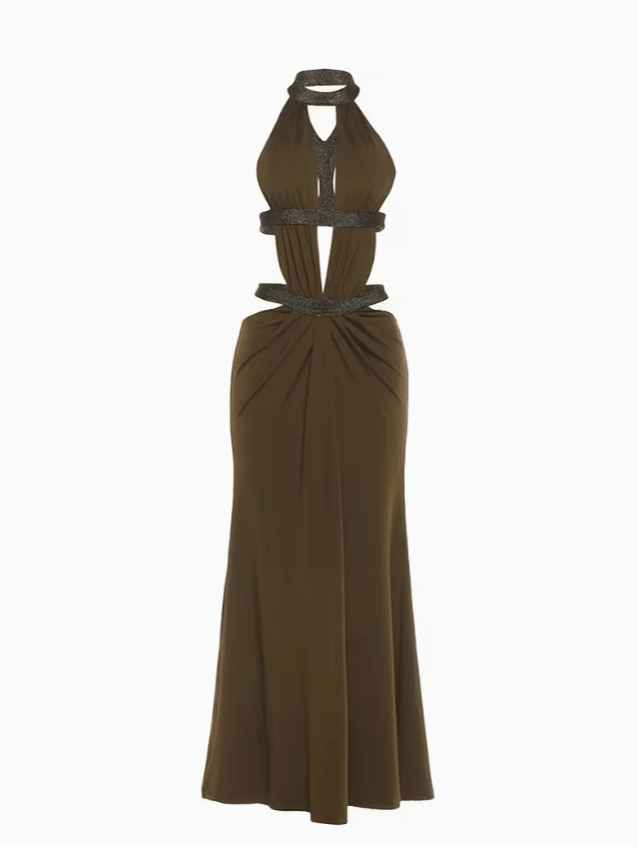 SOERA Rafaela Sequin Halter Maxi Evening Dress - Dresses - SOERA-705091-DEF-S-54979 Olive Green S
