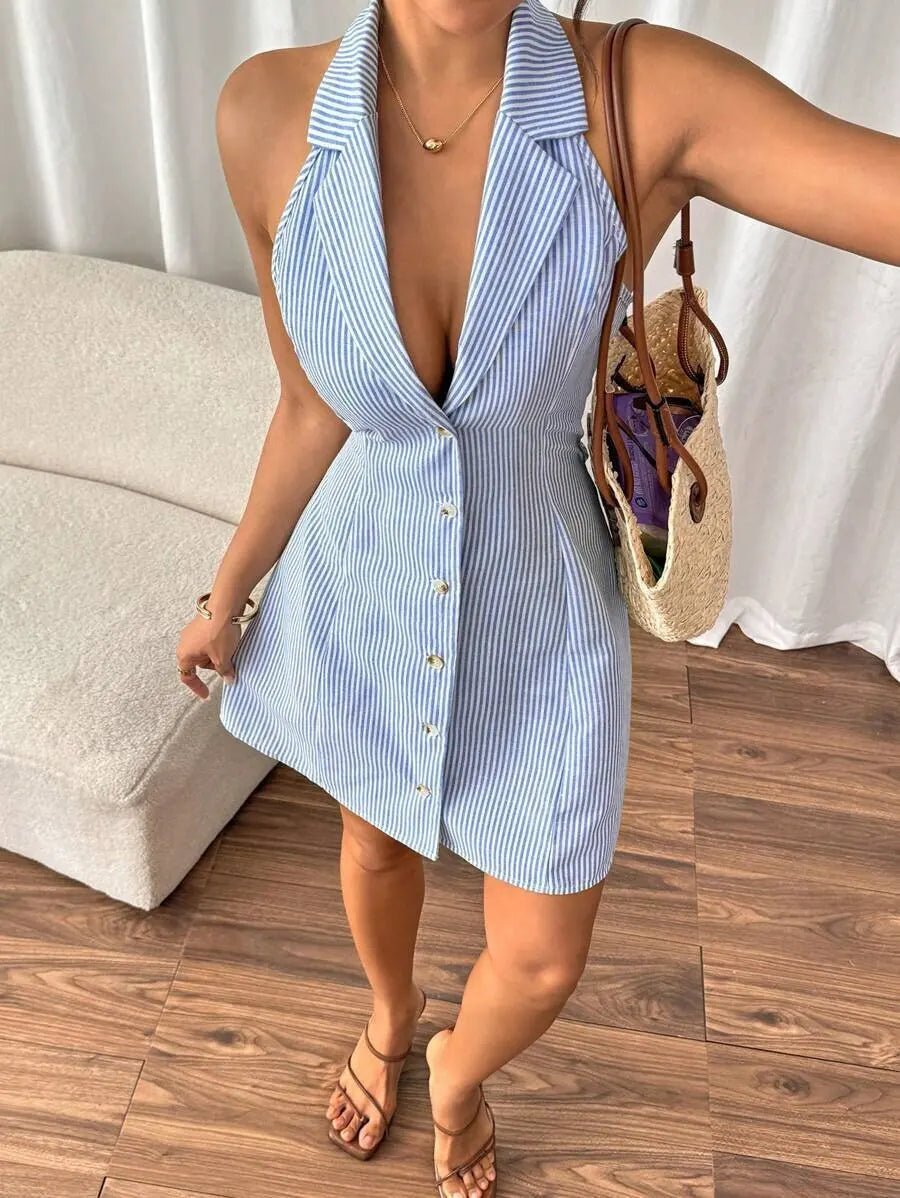 SOERA Sophia Butterfly Knot Backless A-Line Beach Dress - Dresses -  Light Blue XS