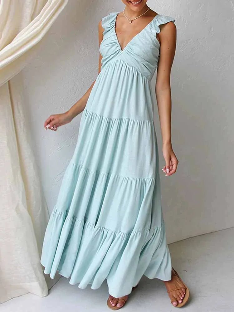 SOERA Tahlia Ruffle Cotton Linen Maxi Dress - Dresses -  Beige S
