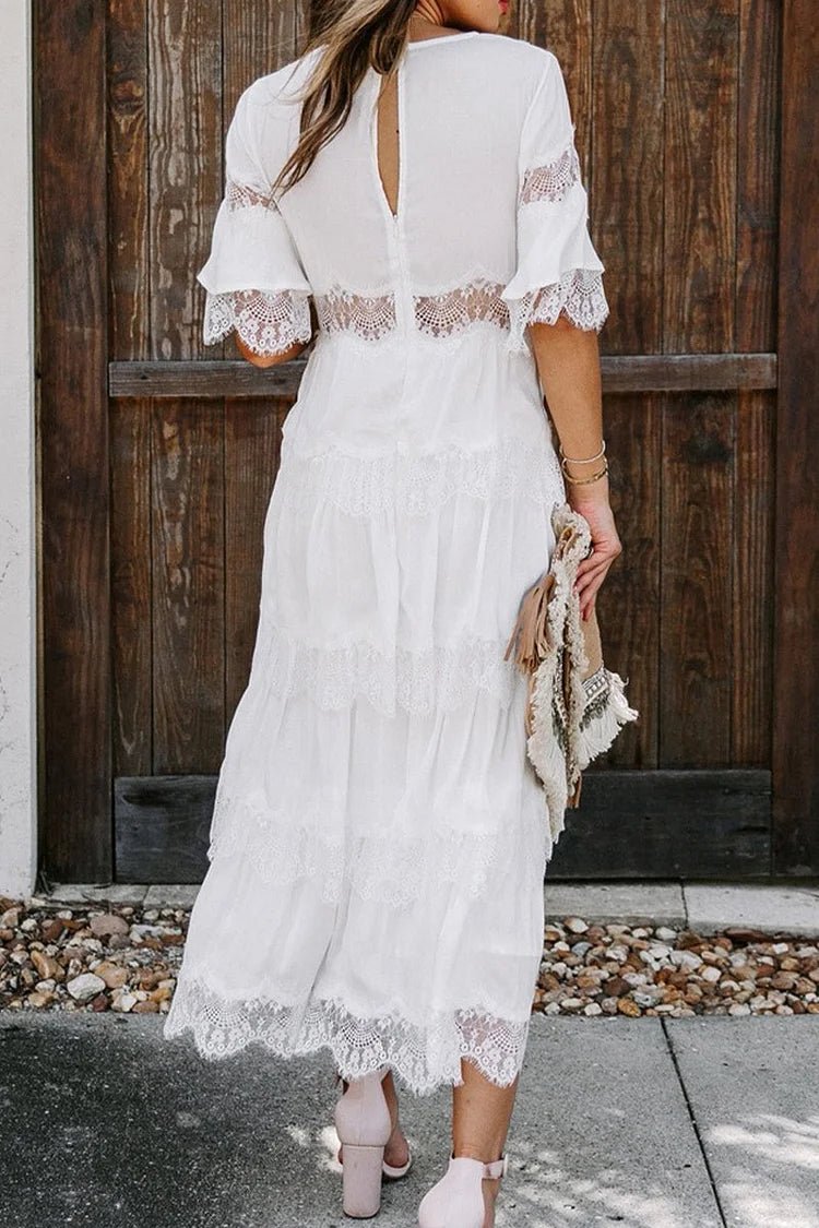 SOERA Winona Lace V - Neck Midi Dress - Dresses - 1005008576606072-;LW1776146840072308593 Pink S