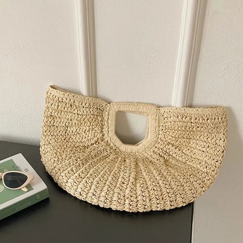 SOERA Alyana Half-Moon Rattan Tote Bag - Handbags -  Beige