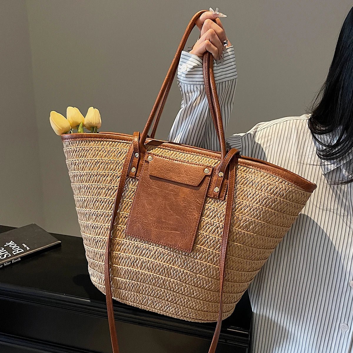 SOERA Beatrice Forest Woven Single-Shoulder Tote - Handbags -  Brown