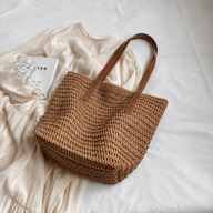 Celeste tote da spiaggia in paglia intrecciata