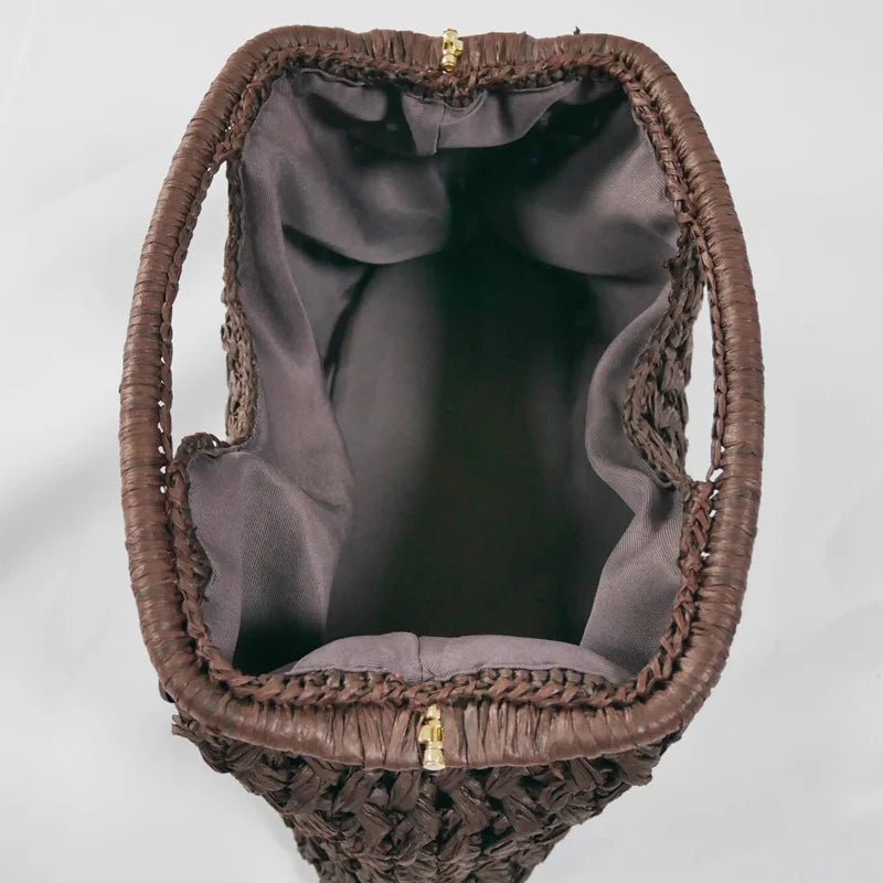 SOERA Raye Woven Straw Shell Clutch - Handbags -  Brown
