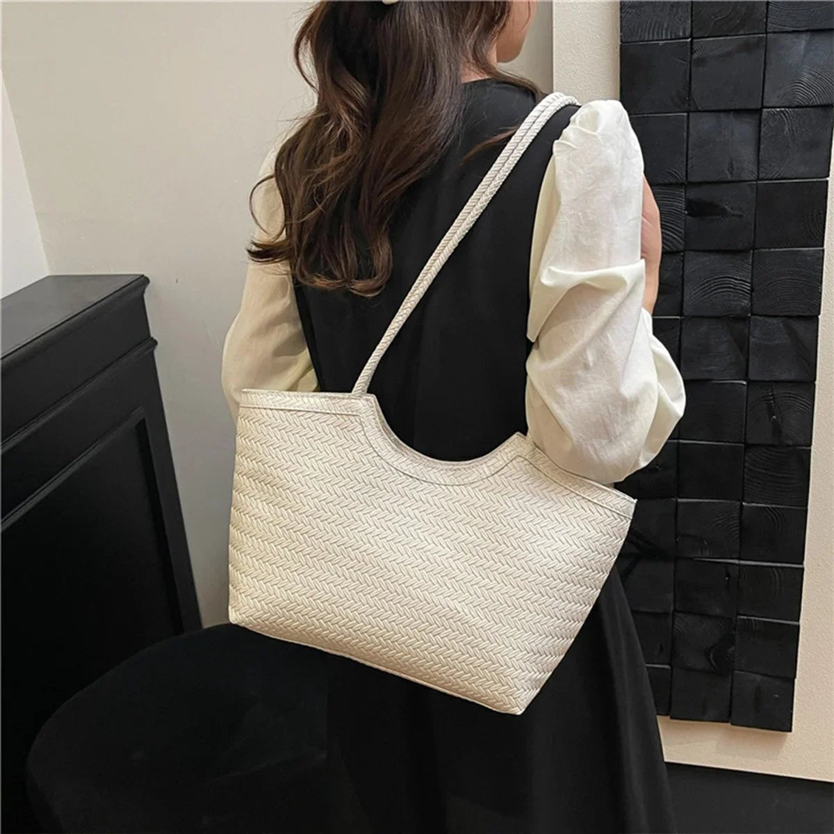SOERA Riona Textured Weave Handbag - Handbags -  Cream