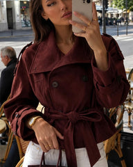 Giacca Audrey con collo a imbuto effetto suede e cintura