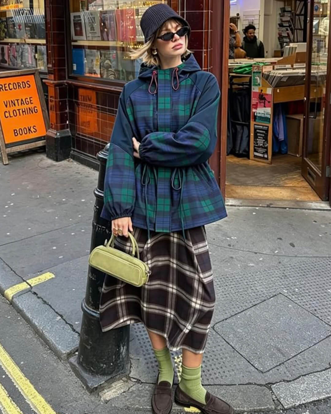 Giacca oversize Emma a quadri con lacci