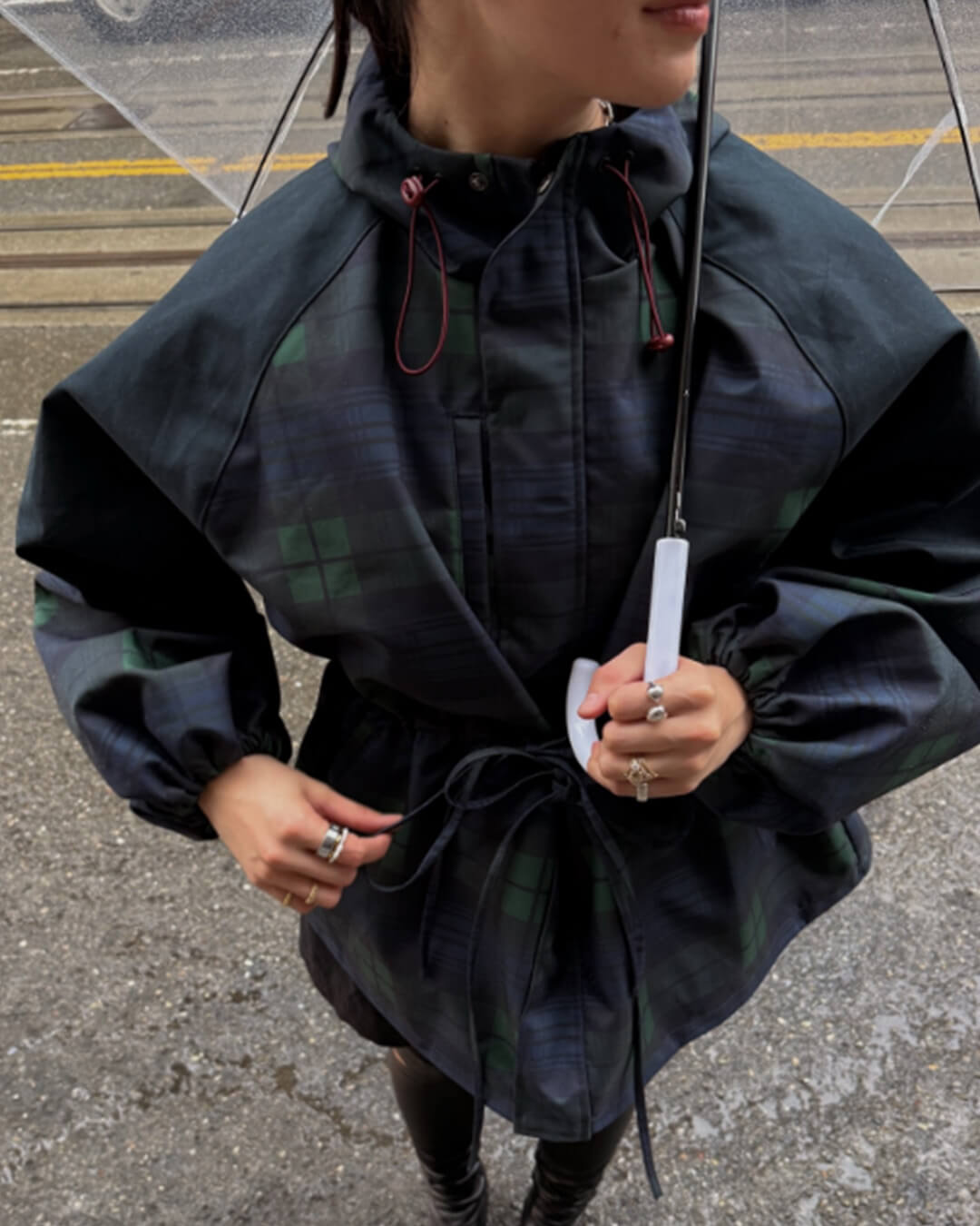 Giacca oversize Emma a quadri con lacci