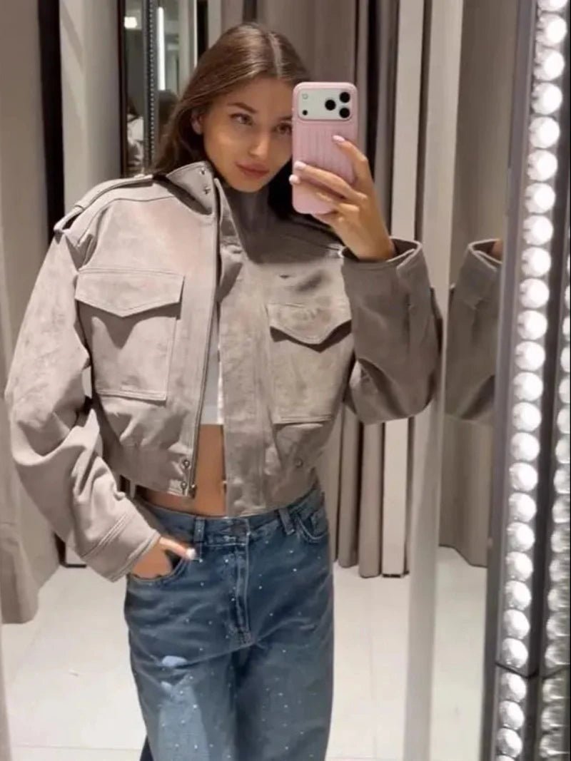 SOERA Evelyn Faux Suede Cropped Jacket - Jacket - SOERA-414467-GRE-XS-93507 Grey XS
