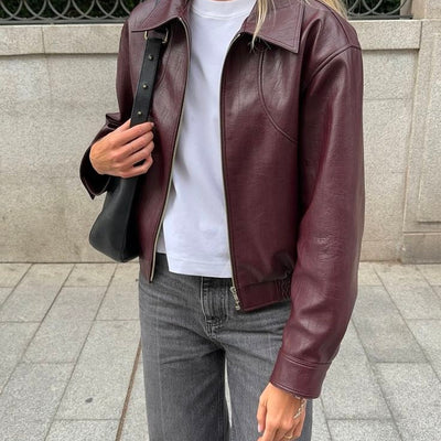 Fiona Faux Leather Lapel Jacket